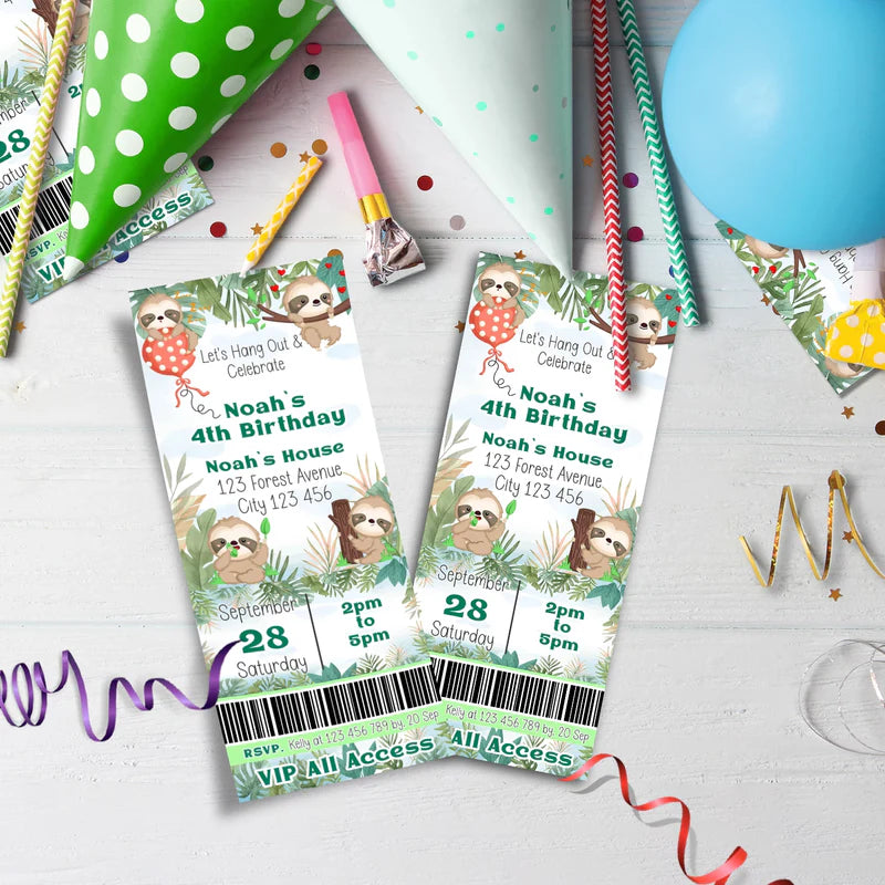 Sloths Birthday Decorations, Sloth Party Supplies, Sloth Birthday Themed, Lazy Animal Digital Template, Editable Sloth Image SVG PNG