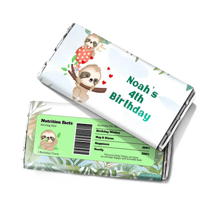 Sloth chocolate label with playful sloth theme on white background