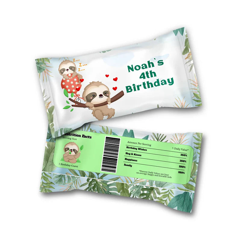 Sloth Skittles label with fun sloth design on white background