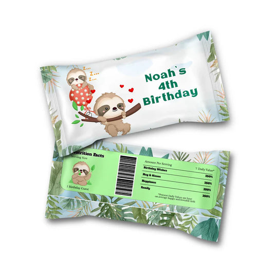 Sloth Skittles label with fun sloth design on white background