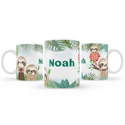 Sloth sublimation mug with sloth illustration on white background