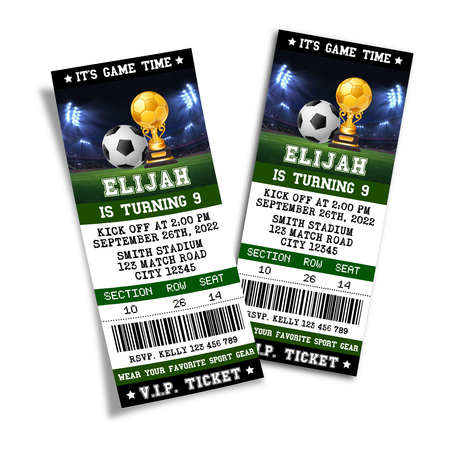 Personalized Soccer Birthday Ticket Invitations