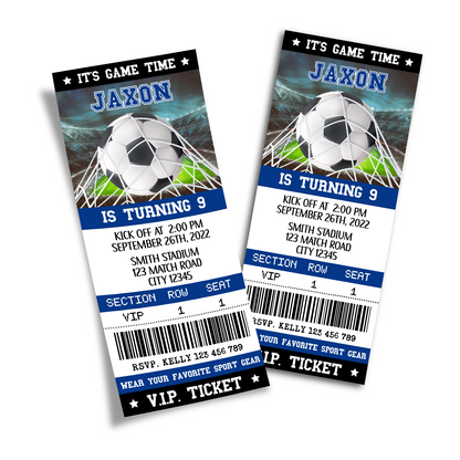 Personalized Soccer Birthday Ticket Invitations