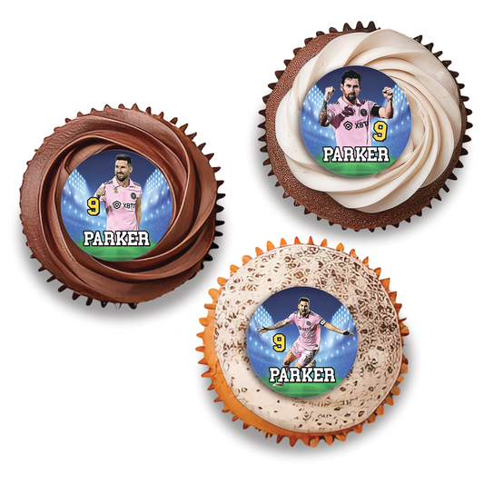 Personalized cupcakes toppers with Lionel Messi design