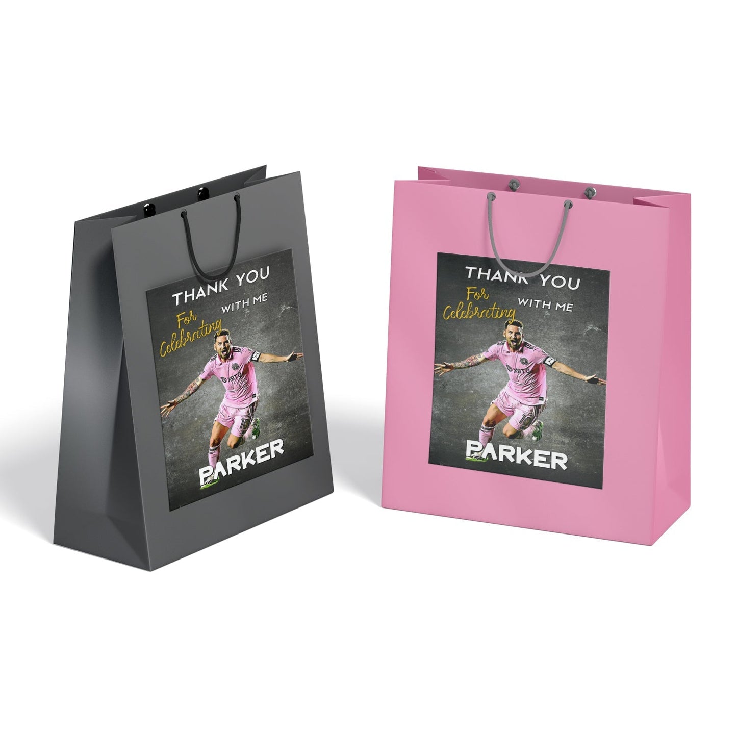 Gift bag label with Lionel Messi theme