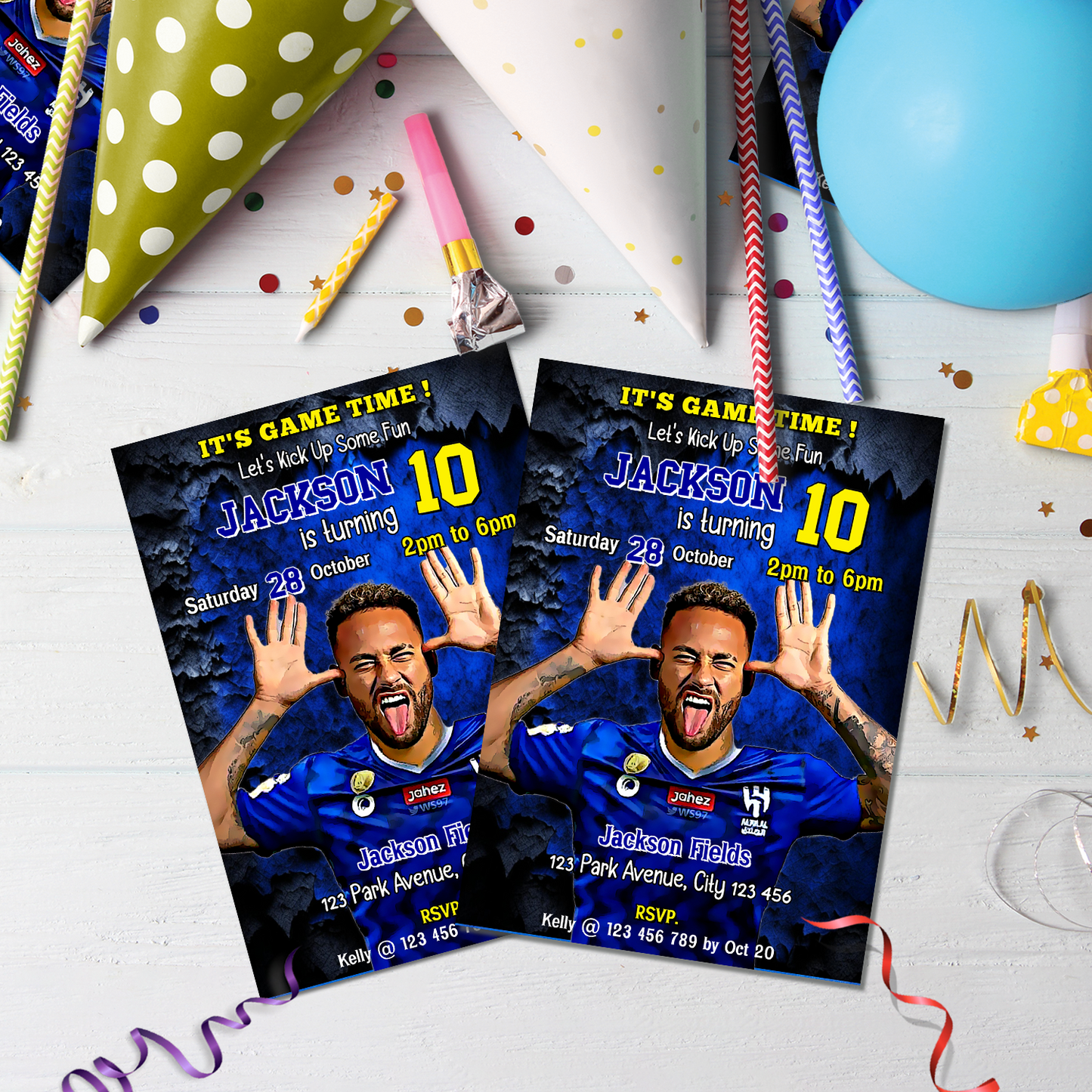 Neymar Birthday Decorations, FIFA World Cup Party Supplies, Neymar Brazil Themed, Neymar Al-Hilal SFC Digital Template, Editable Neymar Image SVG PNG