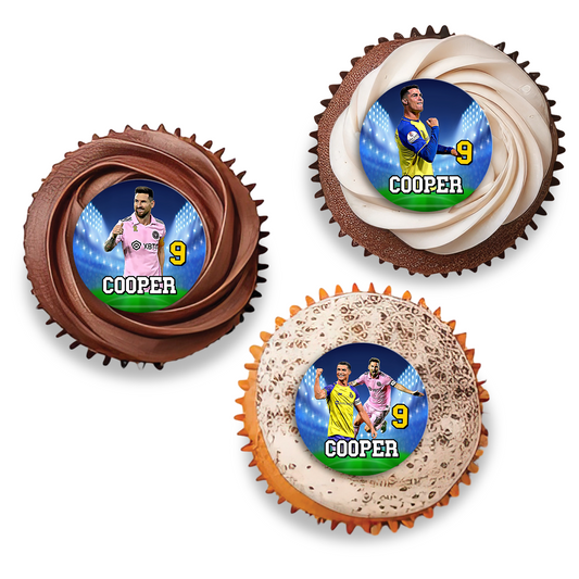 Personalized cupcakes toppers with Messi & Ronaldo design