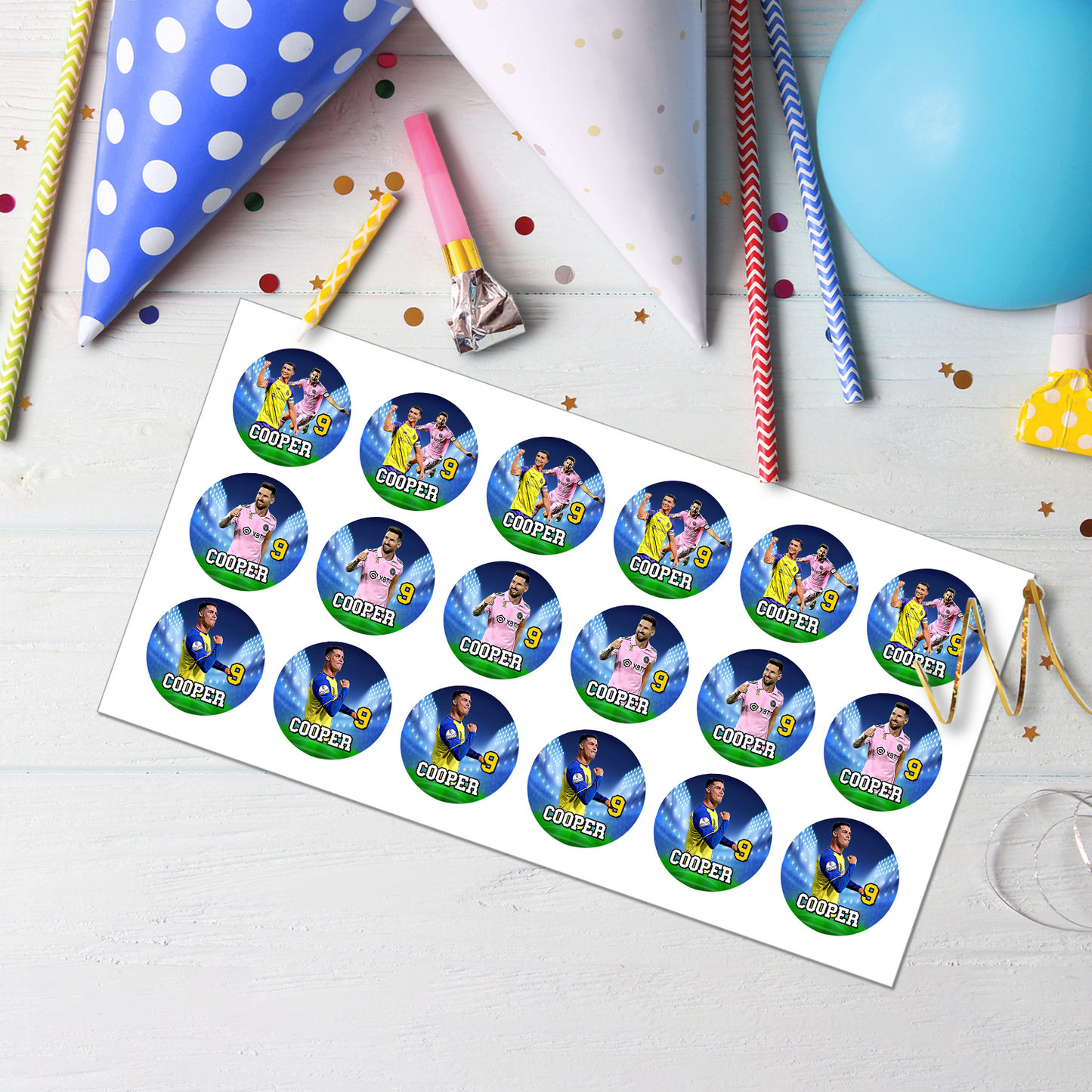 Messi & Ronaldo Personalized Cupcakes Toppers - A Sweet Addition to Your Party