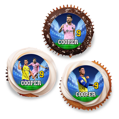 Personalized cupcakes toppers with Messi & Ronaldo design