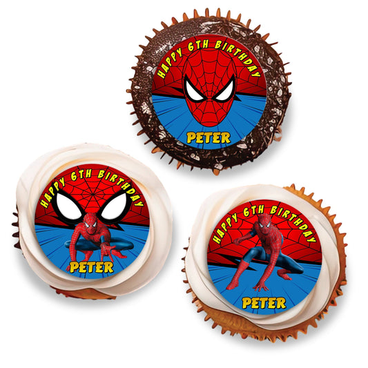 Spiderman themed personalized cupcakes toppers