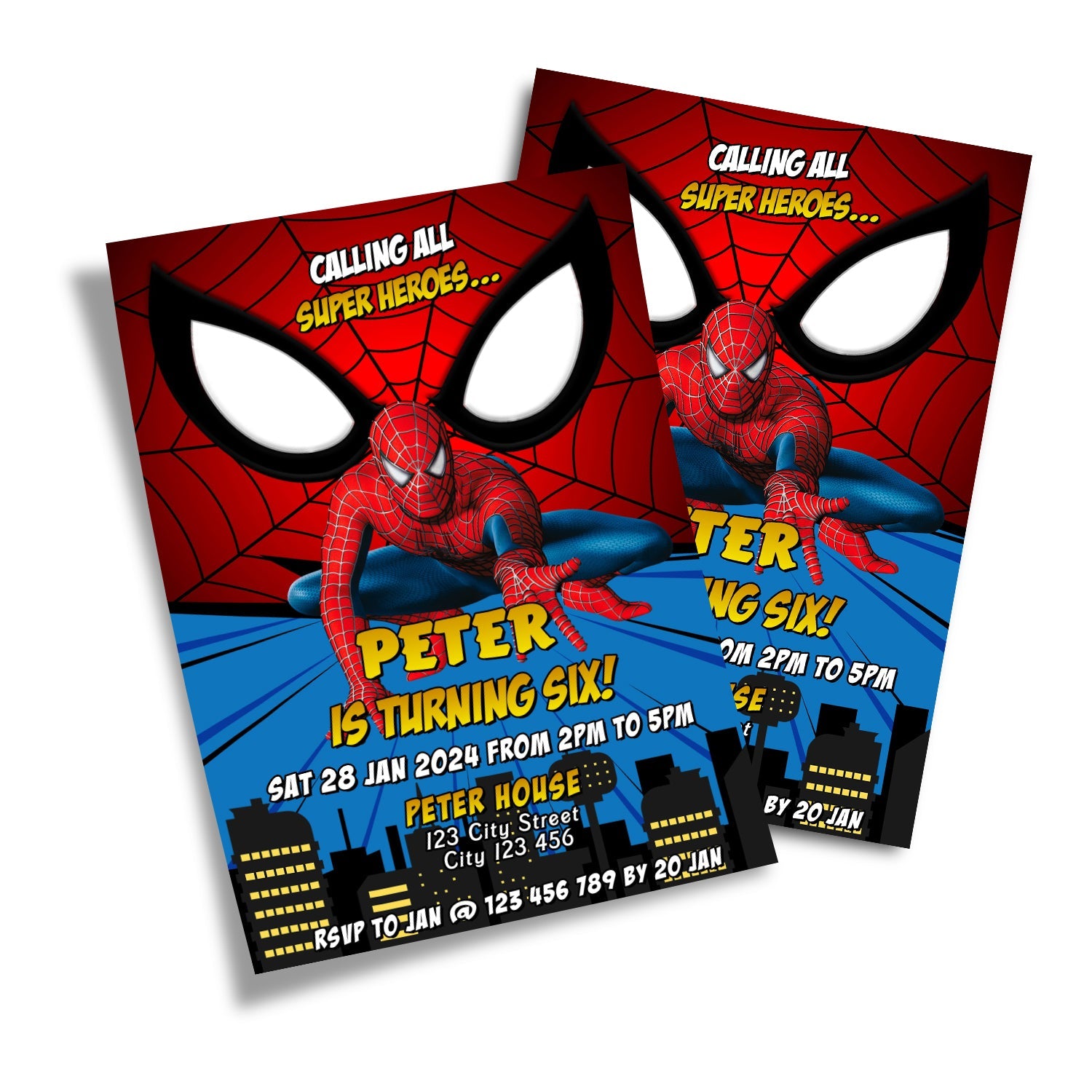 Spiderman themed personalized birthday card invitations