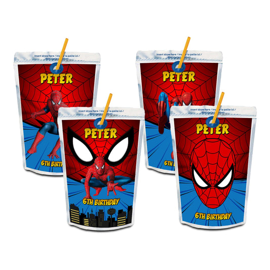Spiderman themed juice pouch label