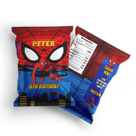 Spiderman themed chips bag label