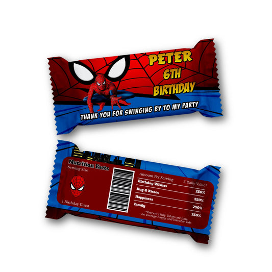 Spiderman themed Rice Krispies treats label and candy bar label