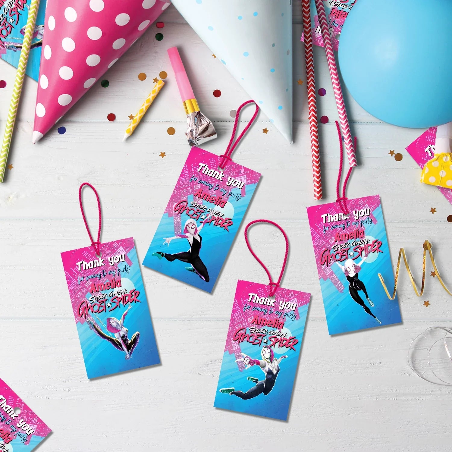 Spider-Gwen Birthday Decorations, Ghost Spider Party Supplies, Gwen Stacy Themed, Spider Woman Digital Template, Editable Spider-Woman Image SVG PNG