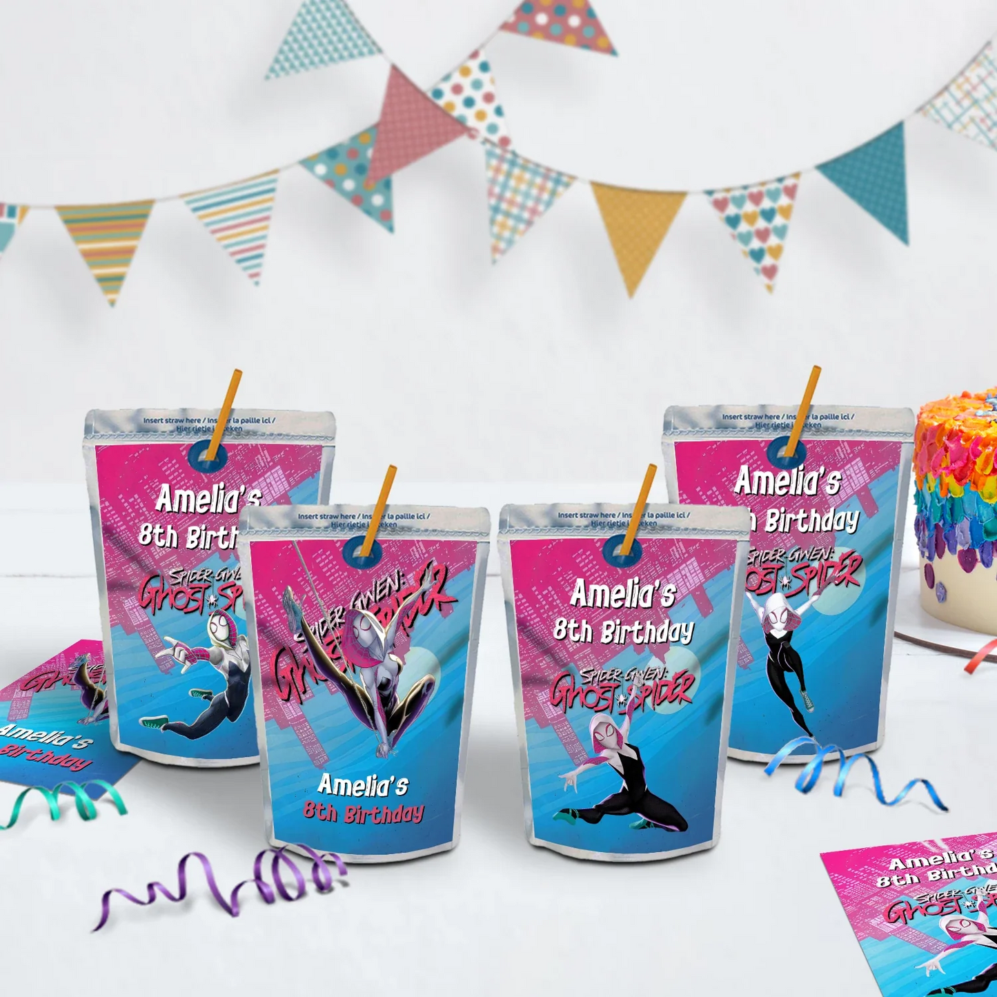 Spider-Gwen Birthday Decorations, Ghost Spider Party Supplies, Gwen Stacy Themed, Spider Woman Digital Template, Editable Spider-Woman Image SVG PNG