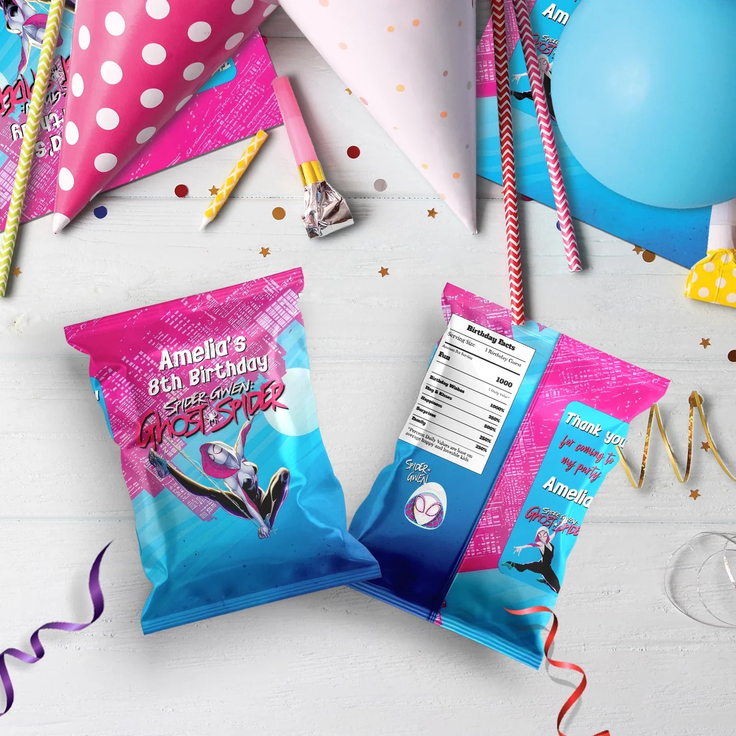 Spider-Gwen Birthday Decorations, Ghost Spider Party Supplies, Gwen Stacy Themed, Spider Woman Digital Template, Editable Spider-Woman Image SVG PNG