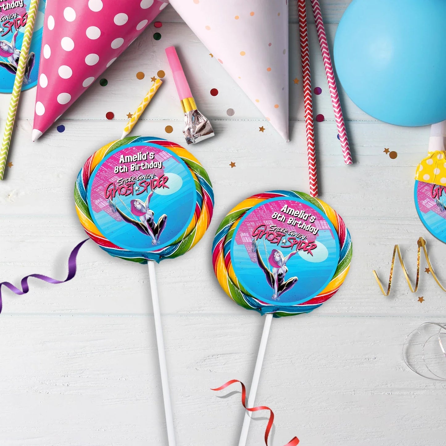 Spider-Gwen Birthday Decorations, Ghost Spider Party Supplies, Gwen Stacy Themed, Spider Woman Digital Template, Editable Spider-Woman Image SVG PNG