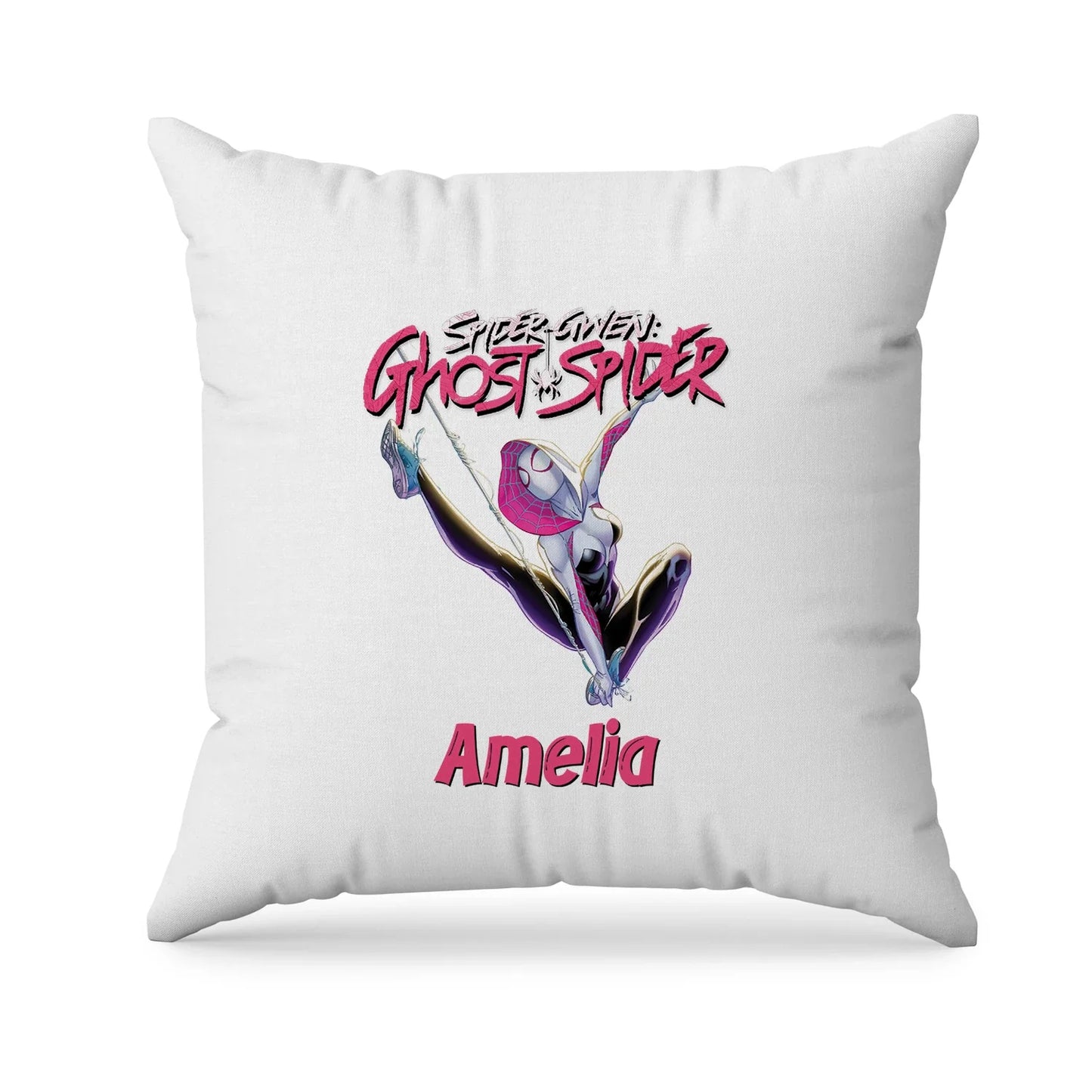 Spider-Woman sublimation pillowcase with bold comic graphics in red, blue, and black