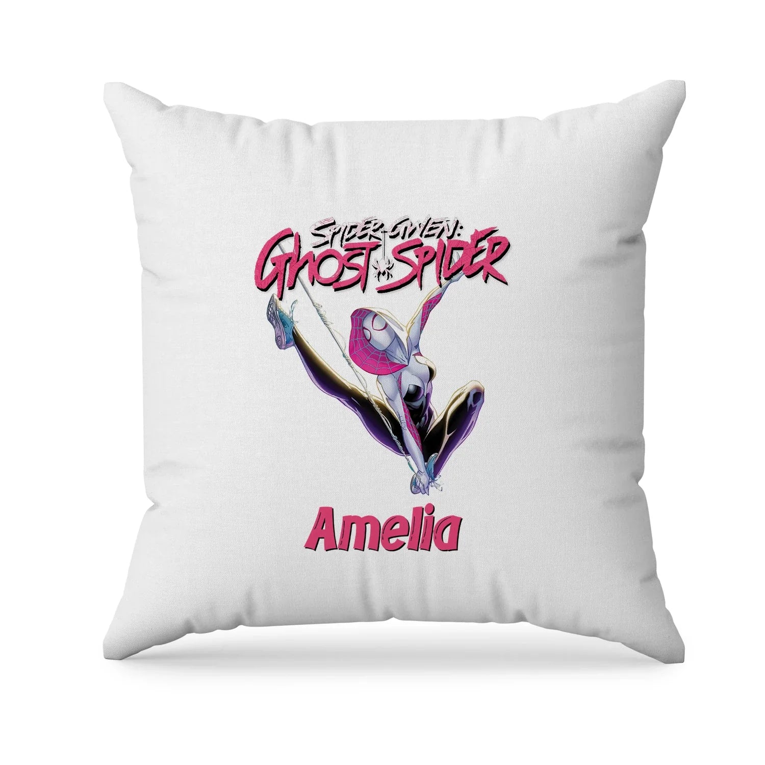 Spider-Woman sublimation pillowcase with bold comic graphics in red, blue, and black