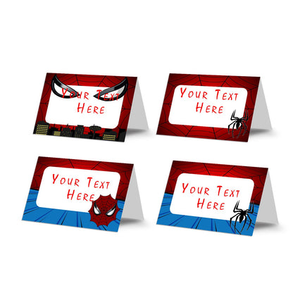 Spiderman Personalized Food Cards for labeling snacks and meals at themed parties