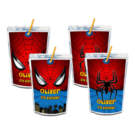 Spiderman Personalized Juice Pouch Label for themed party drinks