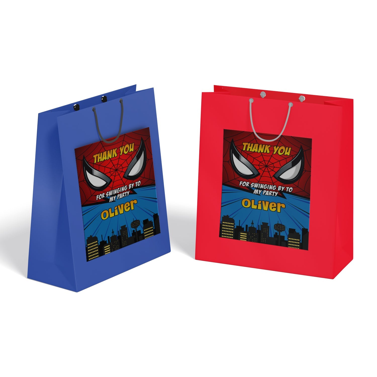 Spiderman Personalized Goodie Bag Label featuring custom text and Spiderman theme