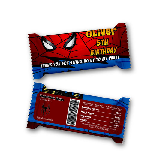 Spiderman Personalized Rice Krispies Treats Label & Candy Bar Label for themed desserts