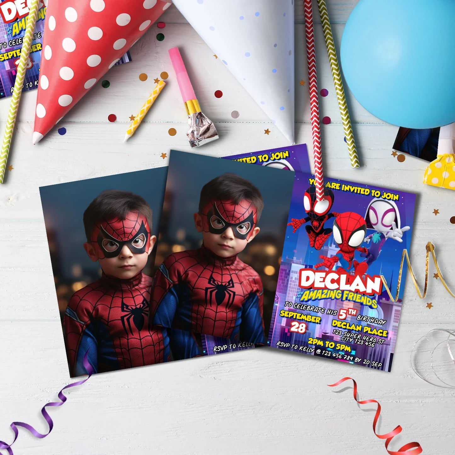 Spidey Preschool Movies Birthday Decorations, Spidey, Spin, Ghost Spider Party Supplies, Marvel Superhero Themed, Spider-Man Digital Template, Editable Spidey and His Amazing Friends Image SVG PNG