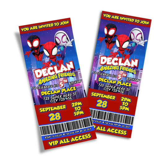 Spidey and His Amazing Friends Personalized Birthday Ticket Invitations