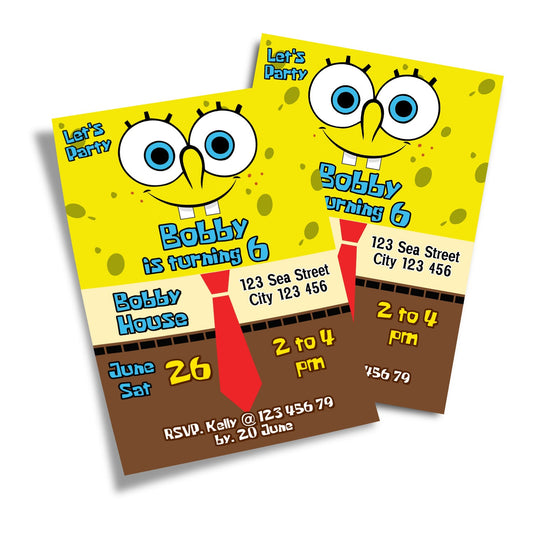 Spongebob themed personalized birthday card invitations