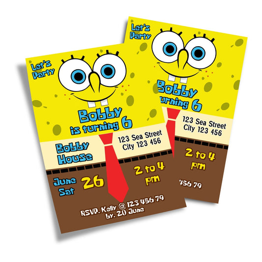 Spongebob themed personalized birthday card invitations