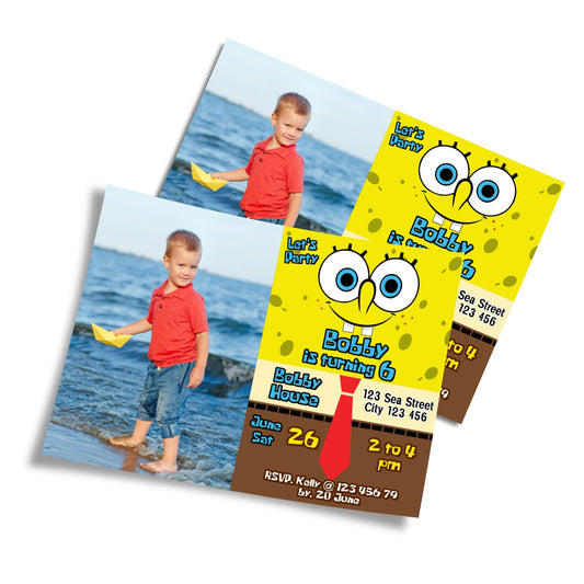 Spongebob themed personalized photo card invitations
