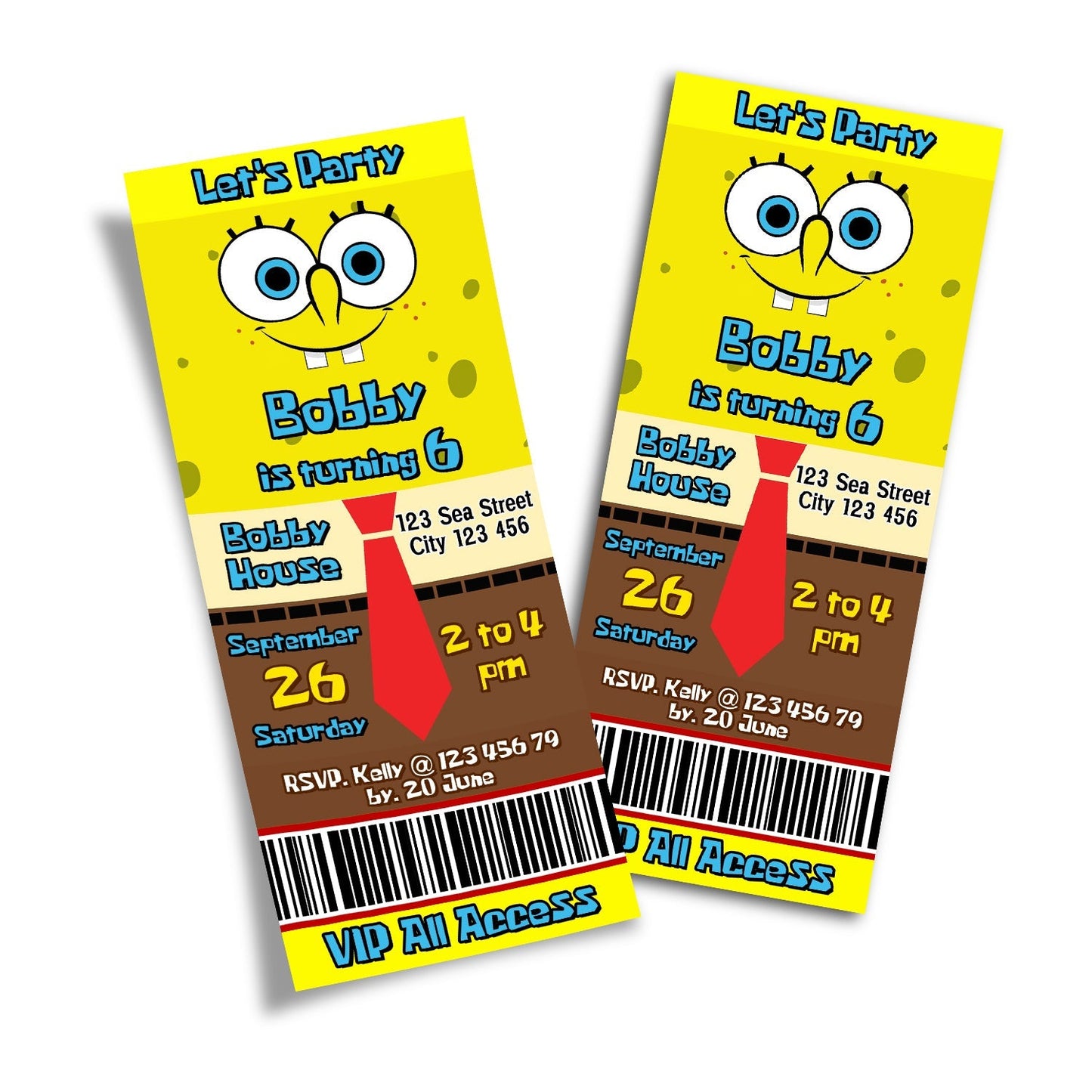 Spongebob themed personalized birthday ticket invitations