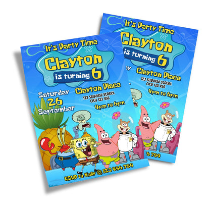 Spongebob themed personalized birthday card invitations