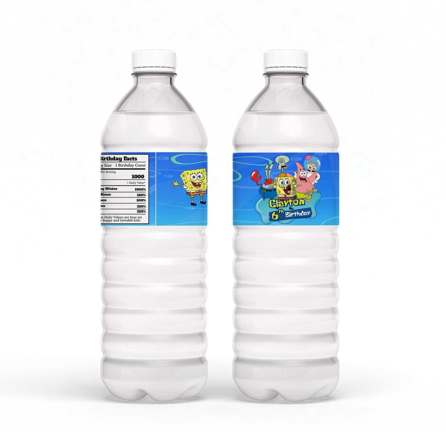 Spongebob themed water bottle labels