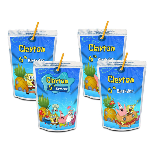 Spongebob themed juice pouch labels