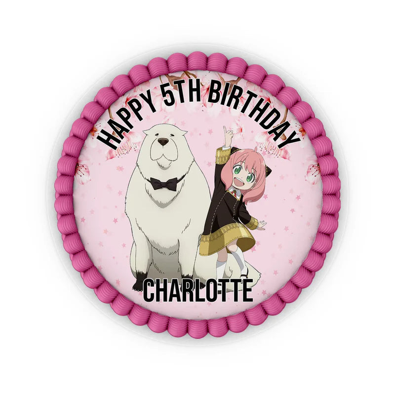 Spy X Family personalized edible icing cake images with circular anime character portraits on a white background