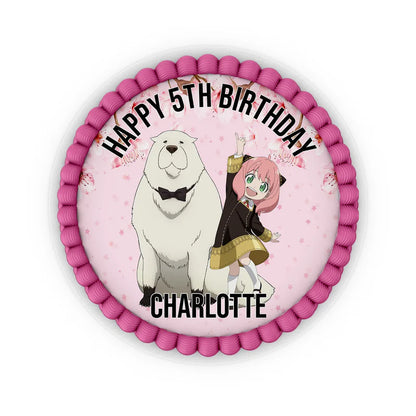 Spy X Family personalized edible icing cake images with circular anime character portraits on a white background
