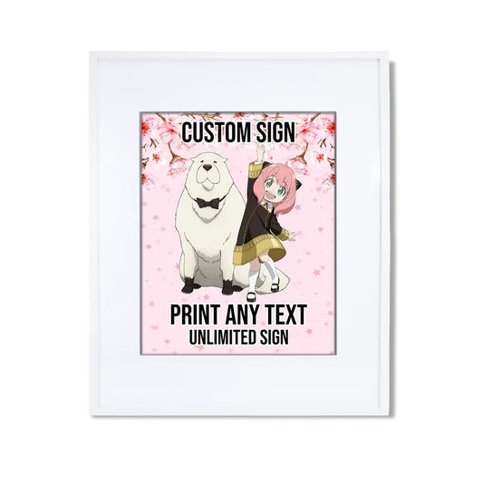 Spy X Family custom sign featuring a personalized message and large spy theme illustration for party wall decor
