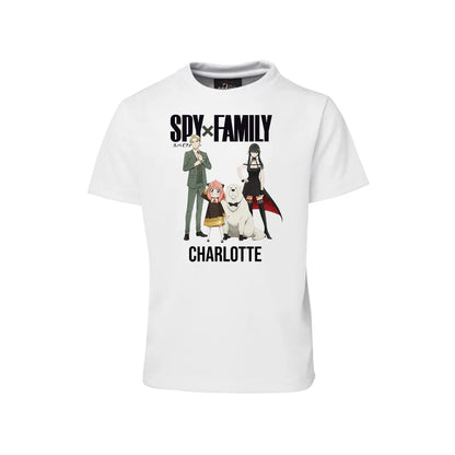 Spy X Family sublimation t-shirt featuring a personalized anime portrait on a white cotton graphic tee mockup