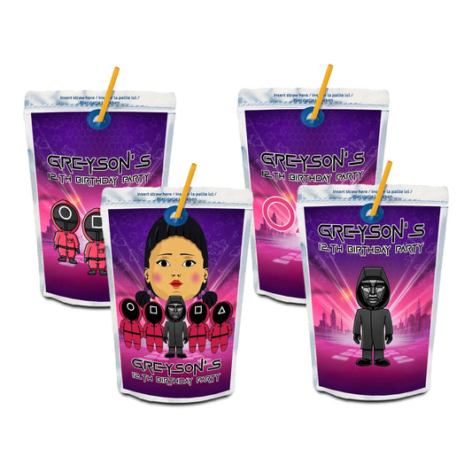 Squid Game juice pouch labels to personalize party drinks