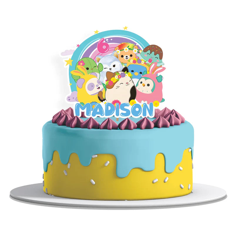 Squishmallows personalized cake toppers, layered paper design.