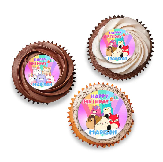 Squishmallows personalized cupcake toppers, set of twelve.1
