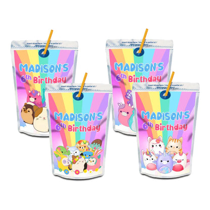 Squishmallows juice pouch label, applied to drink pouch.