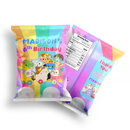 Squishmallows chips bag label, customized snack bag.