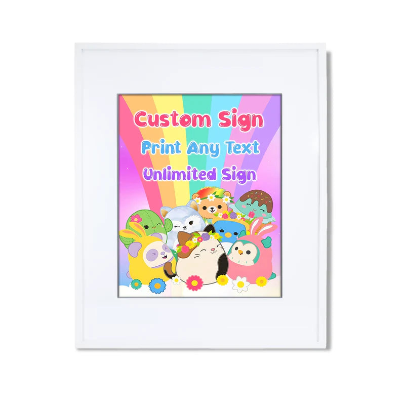Squishmallows custom sign, personalized text and characters.