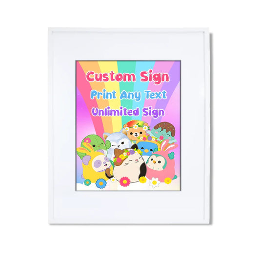 Squishmallows custom sign, personalized text and characters.