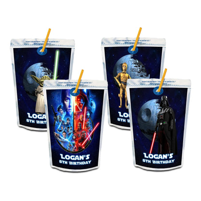 Star Wars Juice Pouch Label with custom Star Wars designs for decorating juice pouches at the party