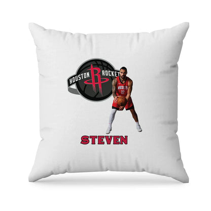 Steven Adams sublimation pillowcase with team graphics and bold lettering, placed on white bedding